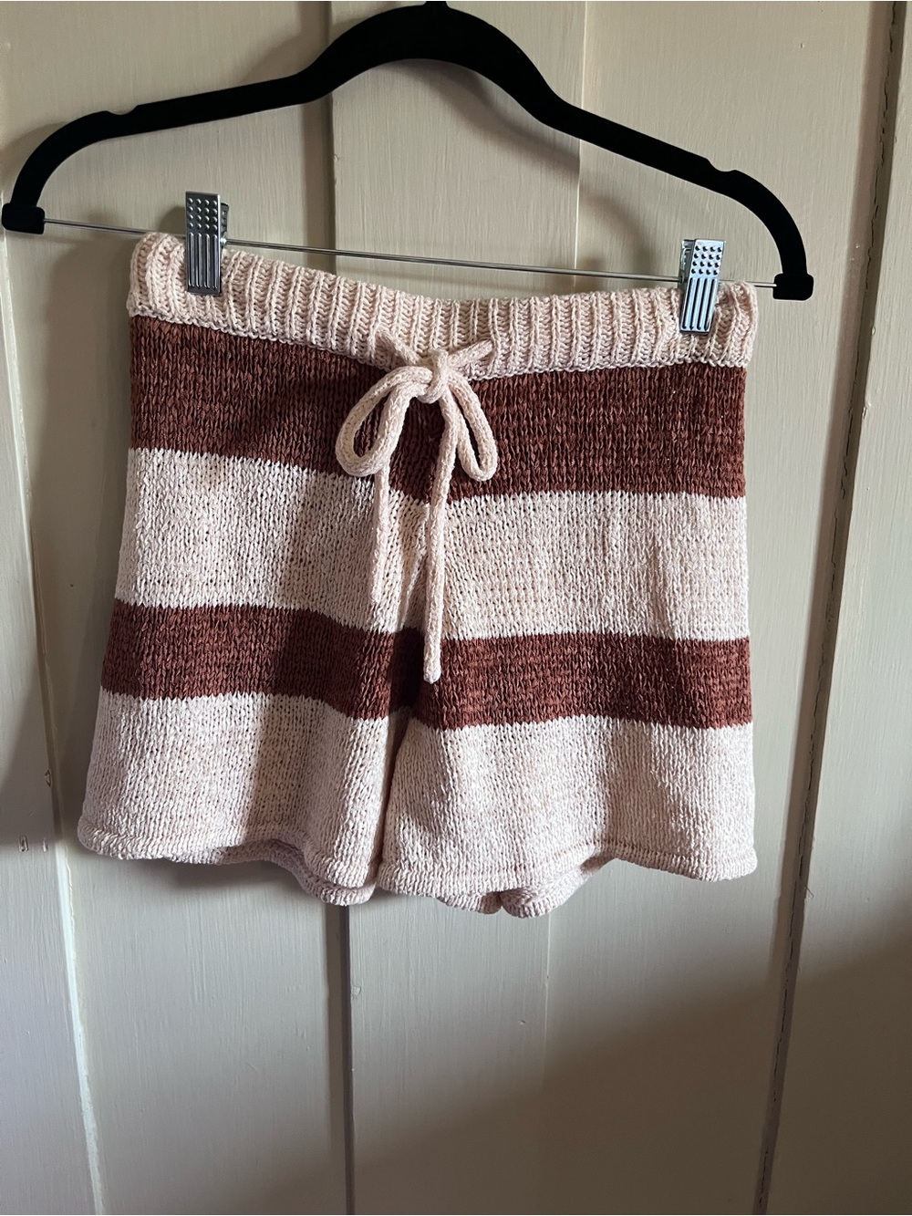 By Together Striped Knit High-Waist Shorts - Cream & Brown